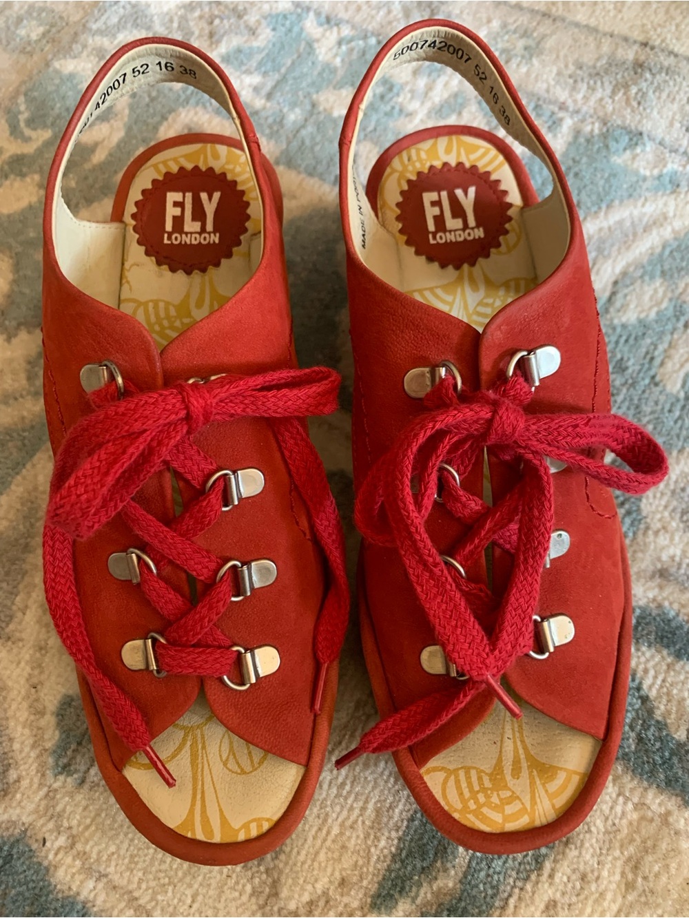 Fly London Red Suede Lace-Up Slingback Mules